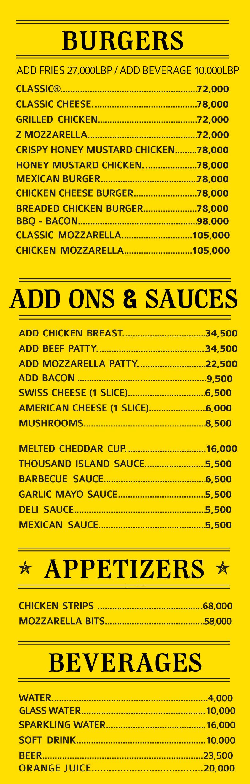 Rayfoun Menu - Classic Burger Joint
